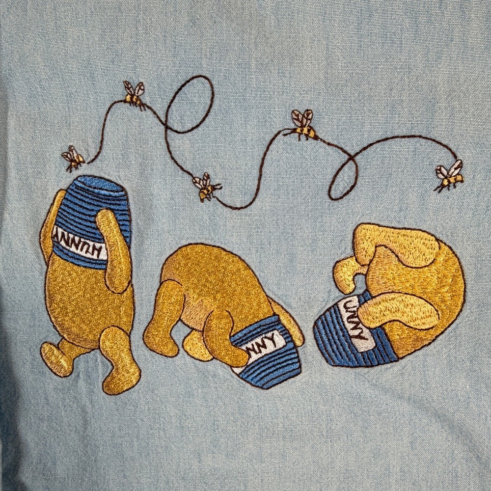 VTG Winnie The Pooh Denim Shirt Women's Large / XL Disney by PBJ Sport 90s - Picture 3 of 15